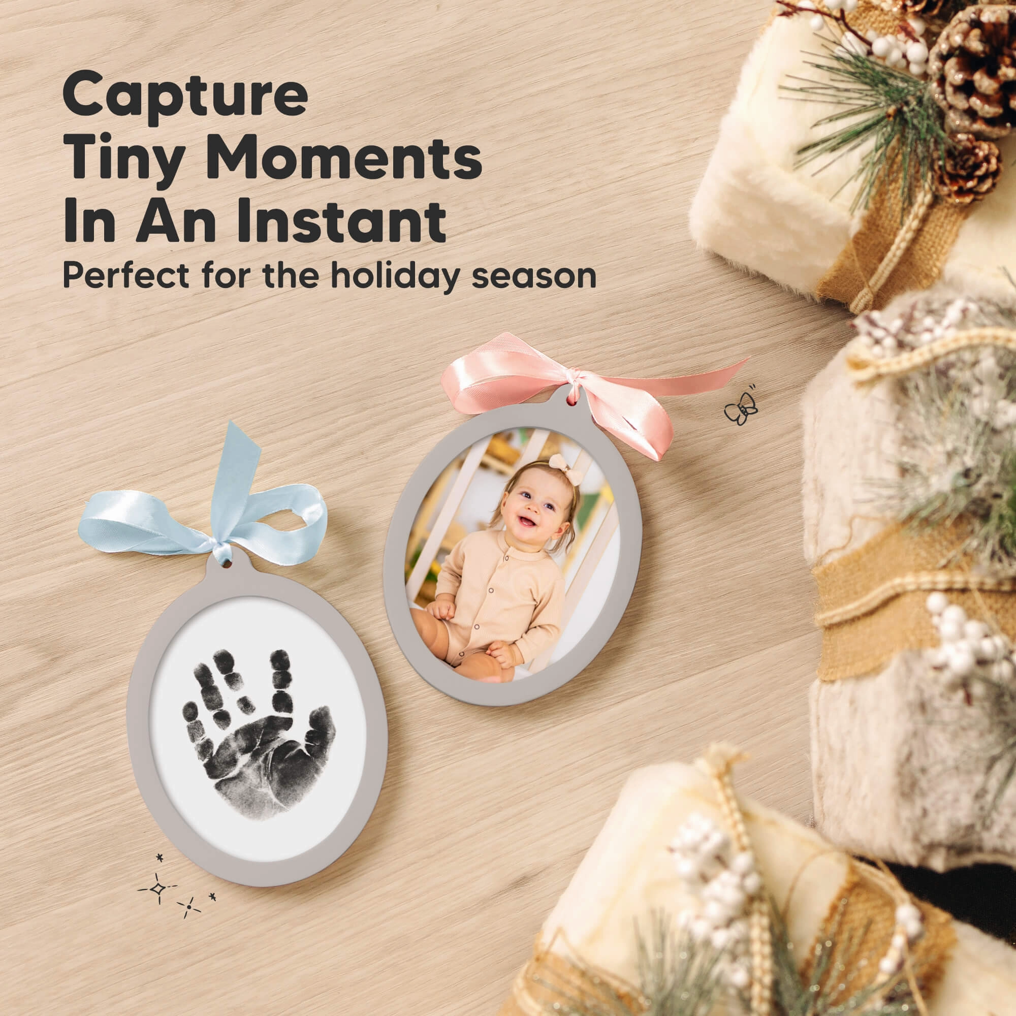 Bitsy Inkless Baby Print and Photo Ornaments (Cloud Gray)