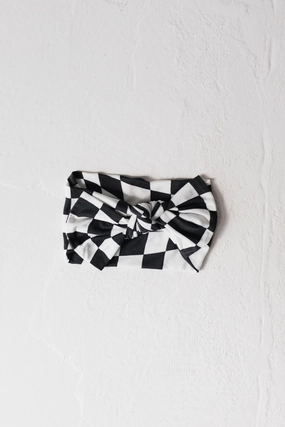 Black & White Wavy Checkerboard | Bamboo Head Wrap