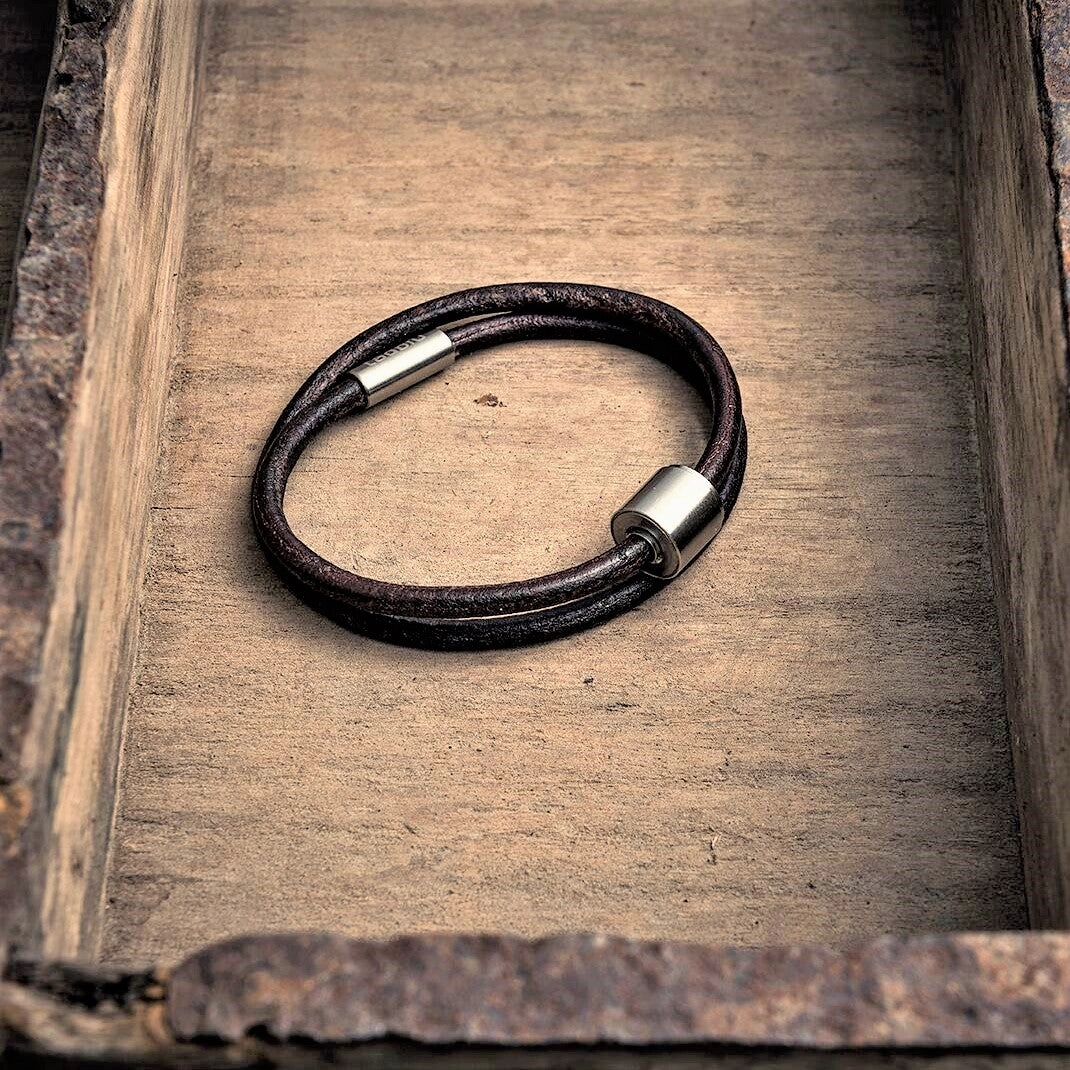 Brown & Silver - TadBlu Smooth Leather Men’s Cremation Bead Bracelet