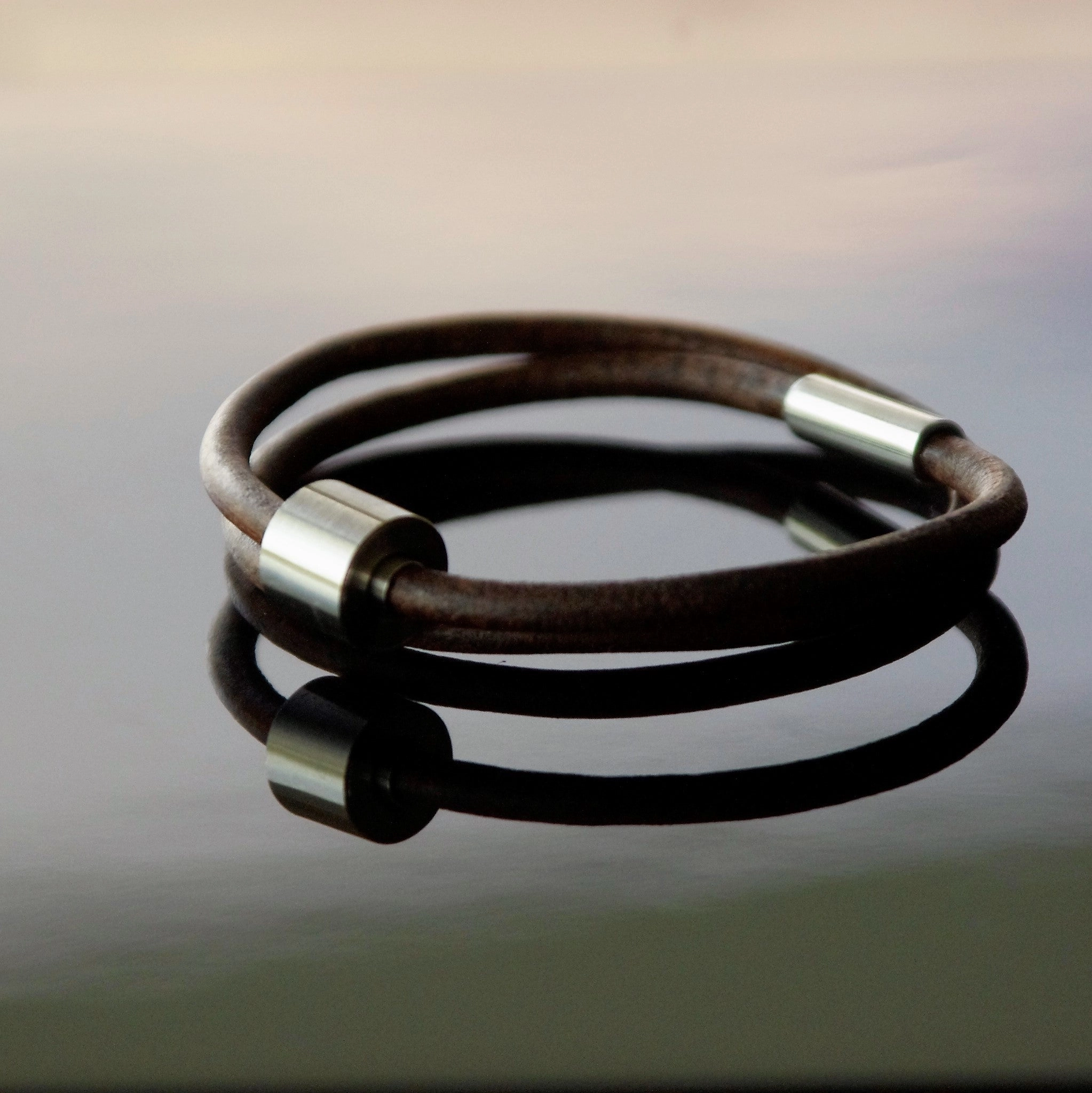 Brown & Silver - TadBlu Smooth Leather Men’s Cremation Bead Bracelet