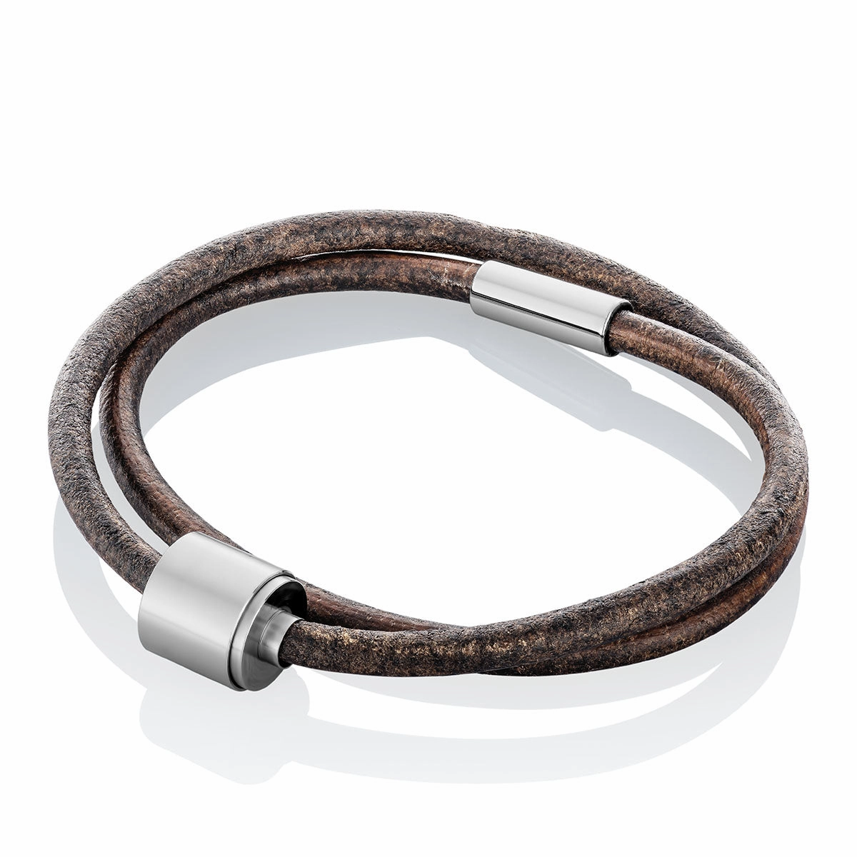 Brown & Silver - TadBlu Smooth Leather Men’s Cremation Bead Bracelet