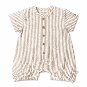 Brown Stripes | Organic Short Bubble Romper
