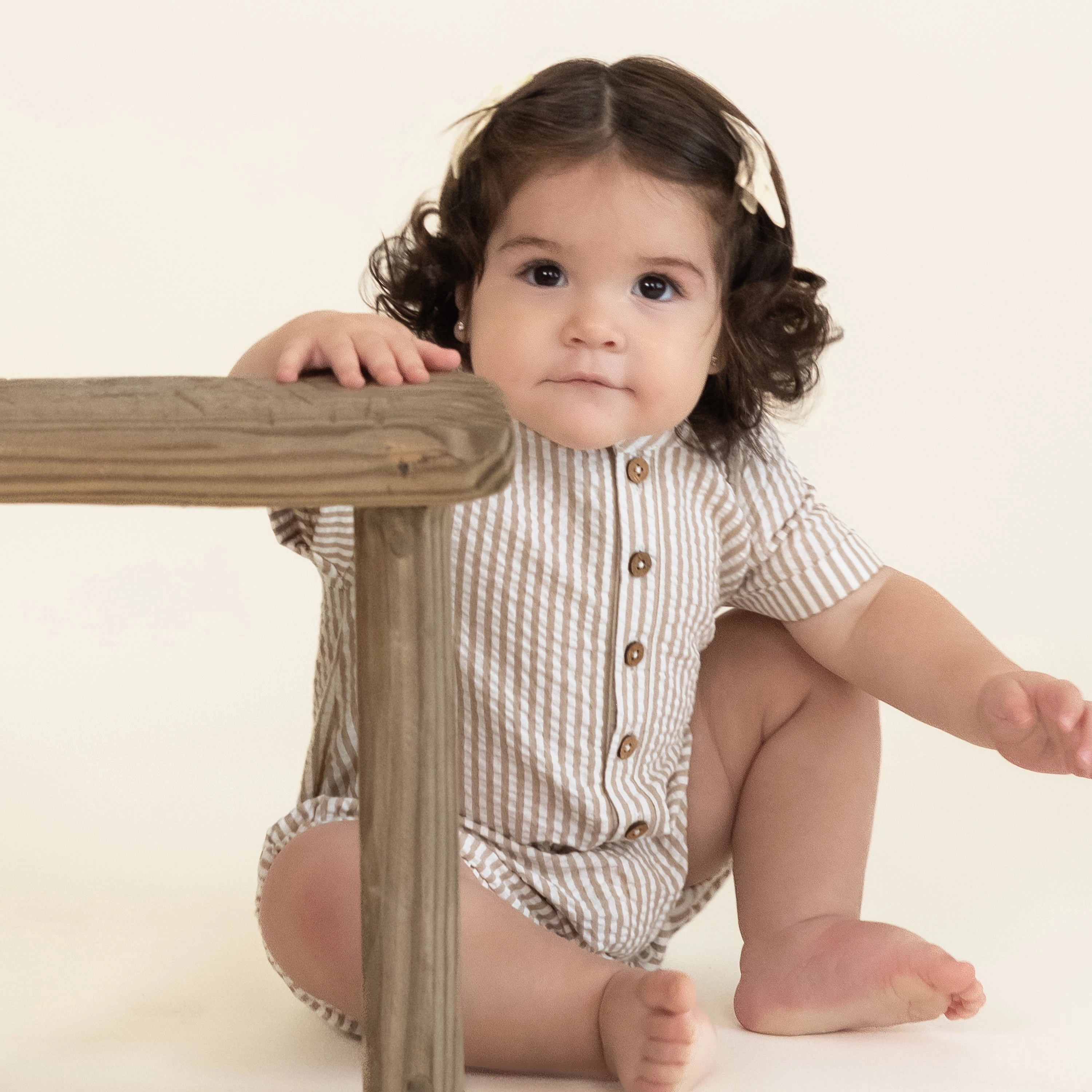 Brown Stripes | Organic Short Bubble Romper