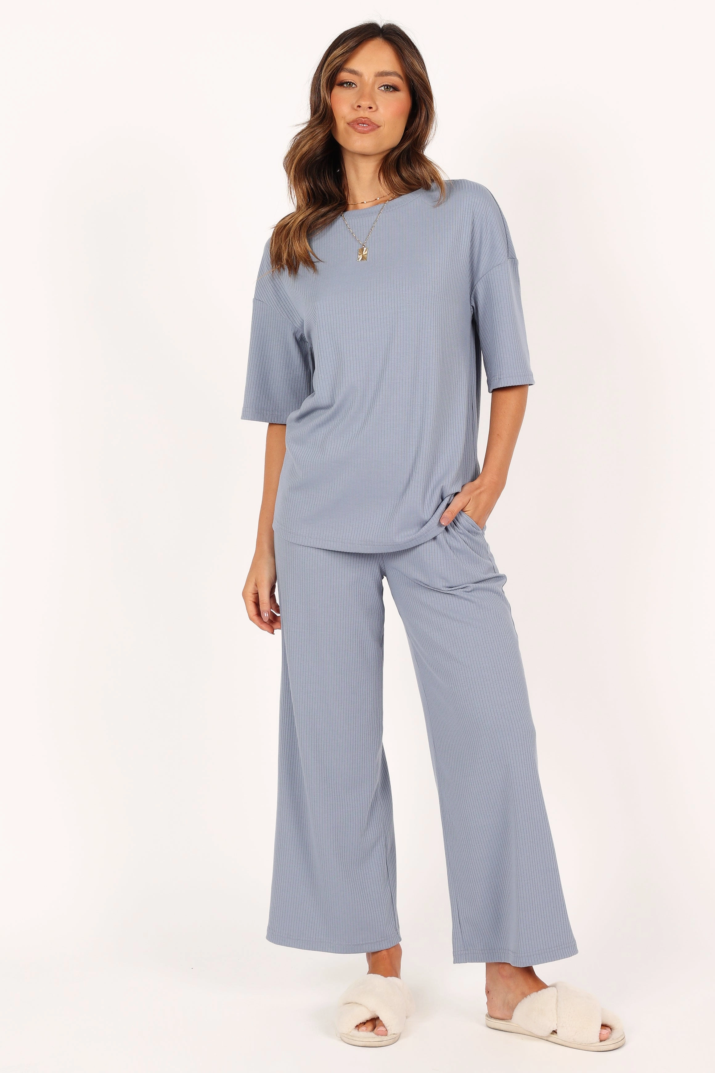 Cleo Rib Set - Steel Blue