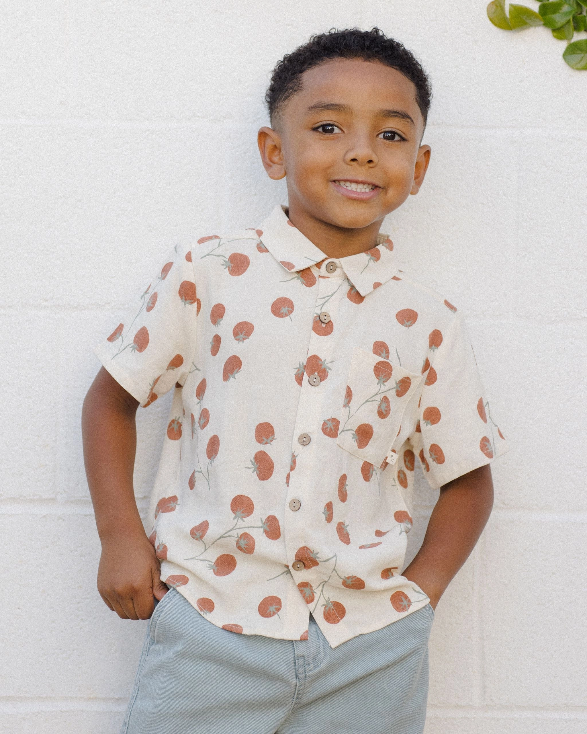 Collared Short Sleeve Shirt - Tomatoes