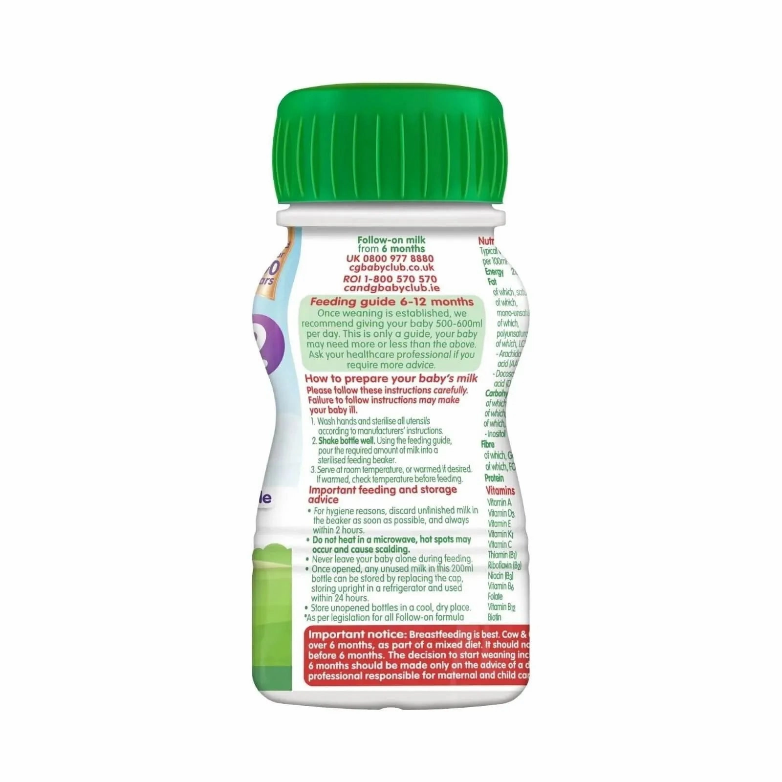 Cow & Gate 2 Follow On Ready to Drink Liquid Milk 6  months 200ml