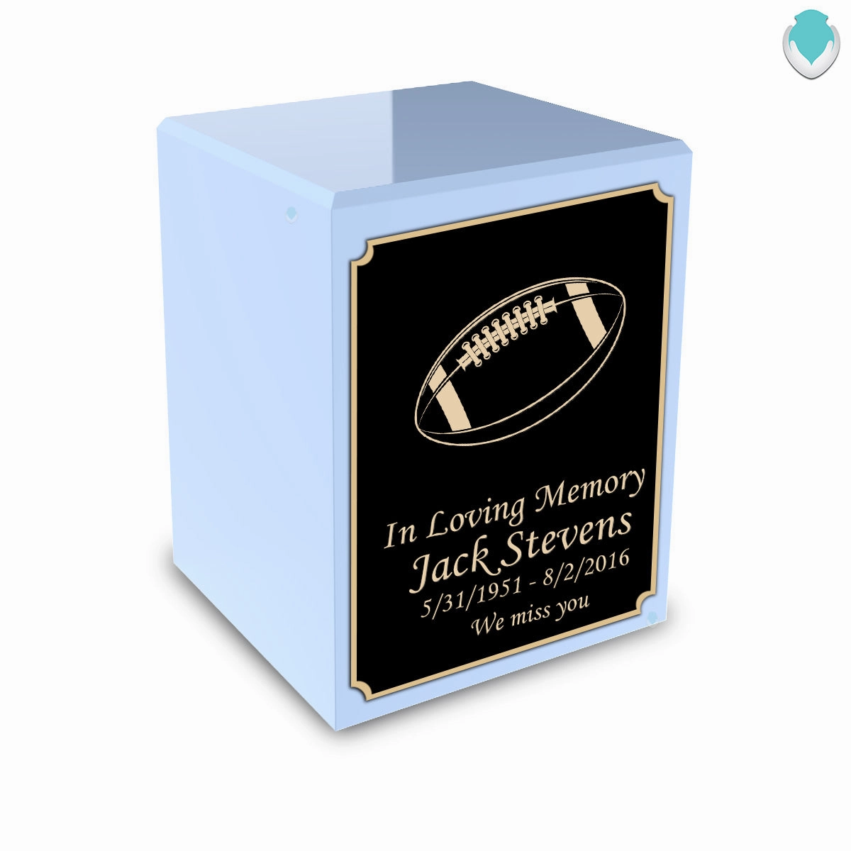 Custom Engraved Heritage Light Blue Small Cremation Urn Memorial Box for Ashes