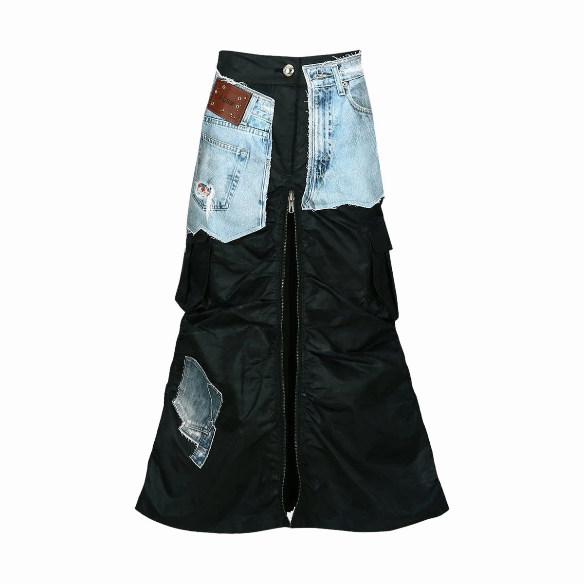 Denim Patch Coated Nylon Skirt 'Navy'