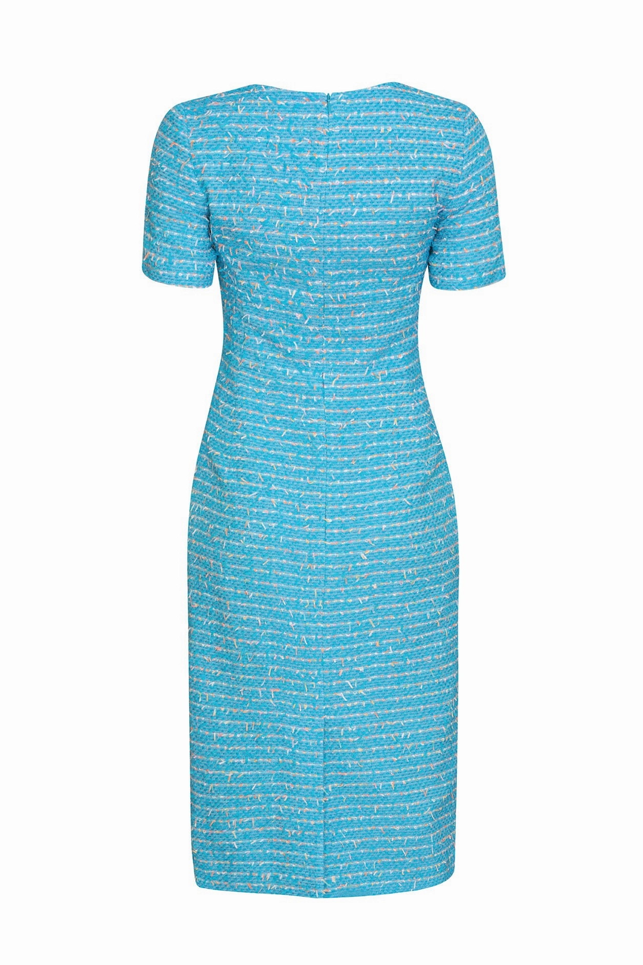 Dress in Bright Turquoise Tweed with Neckline Detail - Eve