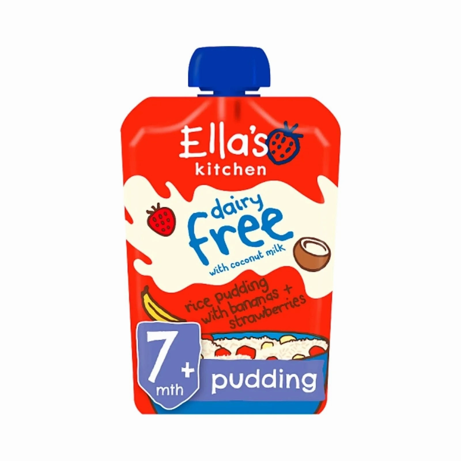 Ella's Kitchen Organic Dairy Free Rice Pudding with Bananas & Strawberries Baby Pouch 7  months 80g