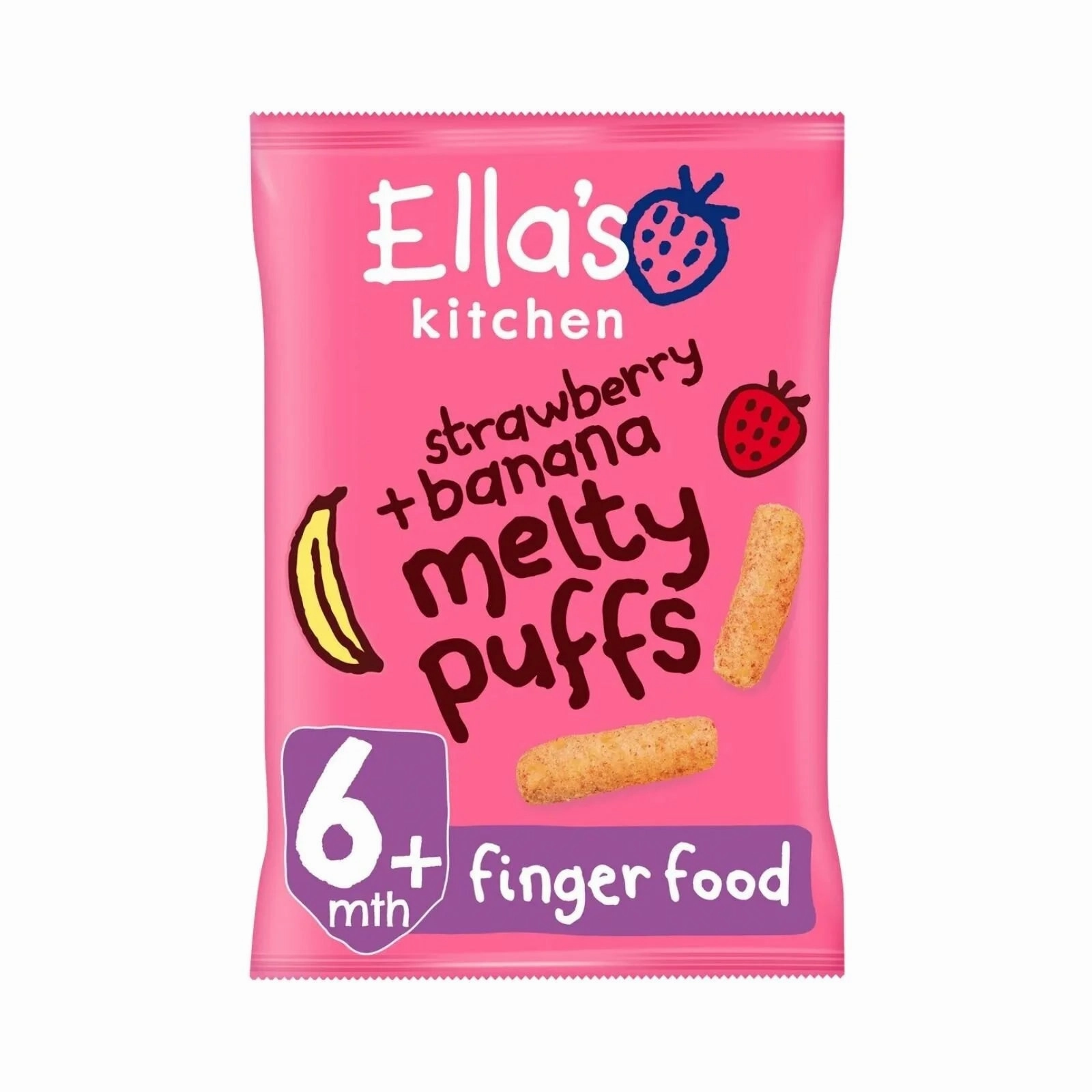 Ella's Kitchen Organic Strawberry & Banana Melty Puffs Baby Snack 6  months 20g