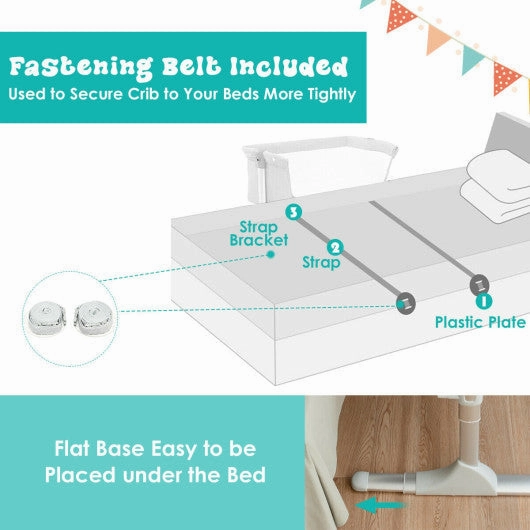 Height Adjustable Baby Side Crib  With Music Box & Toys-Light Gray