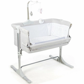 Height Adjustable Baby Side Crib  With Music Box & Toys-Light Gray