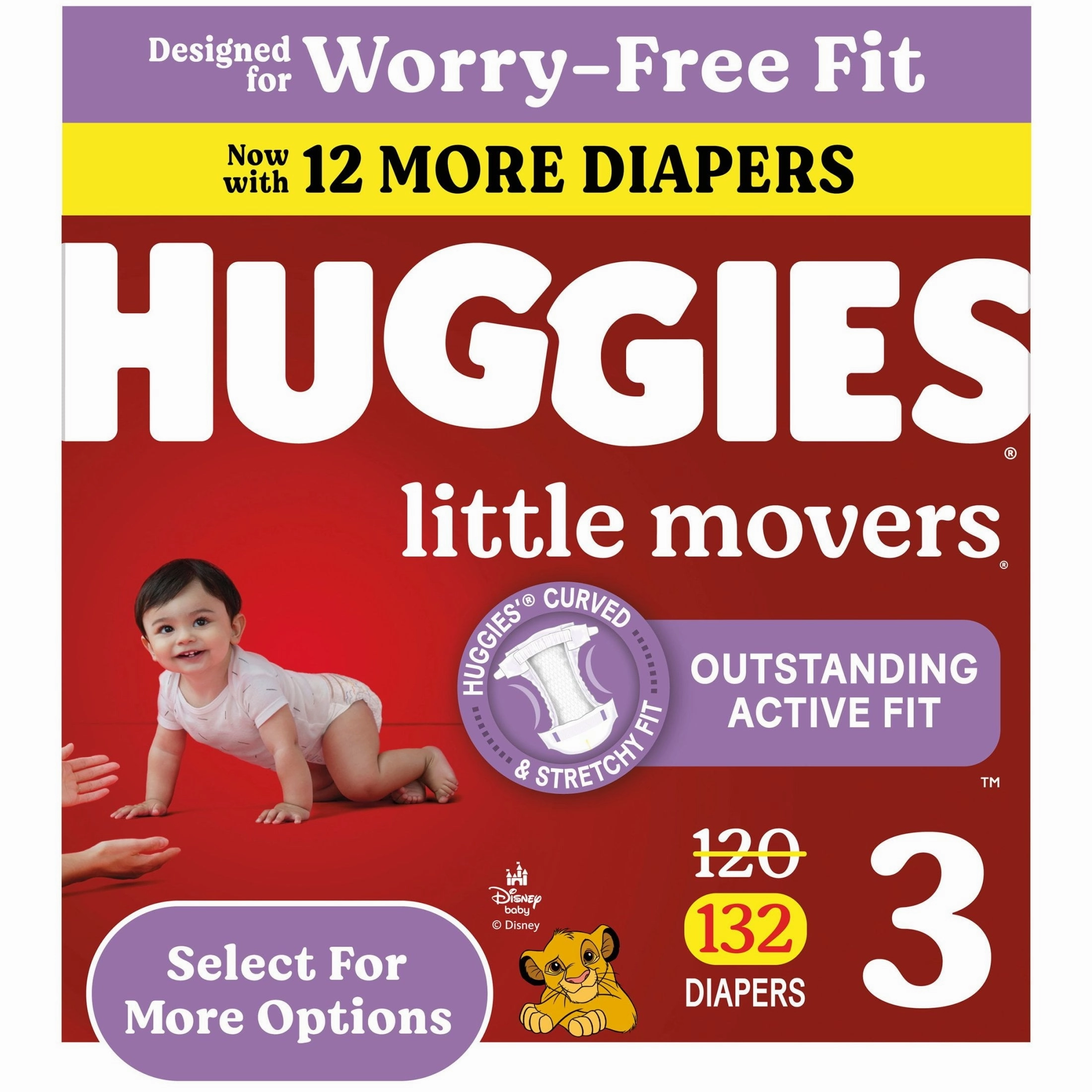 Huggies 56361 Little Movers Baby Diapers Size 3, 132 Ct - Leak Resistant, Absorbent, Disposable