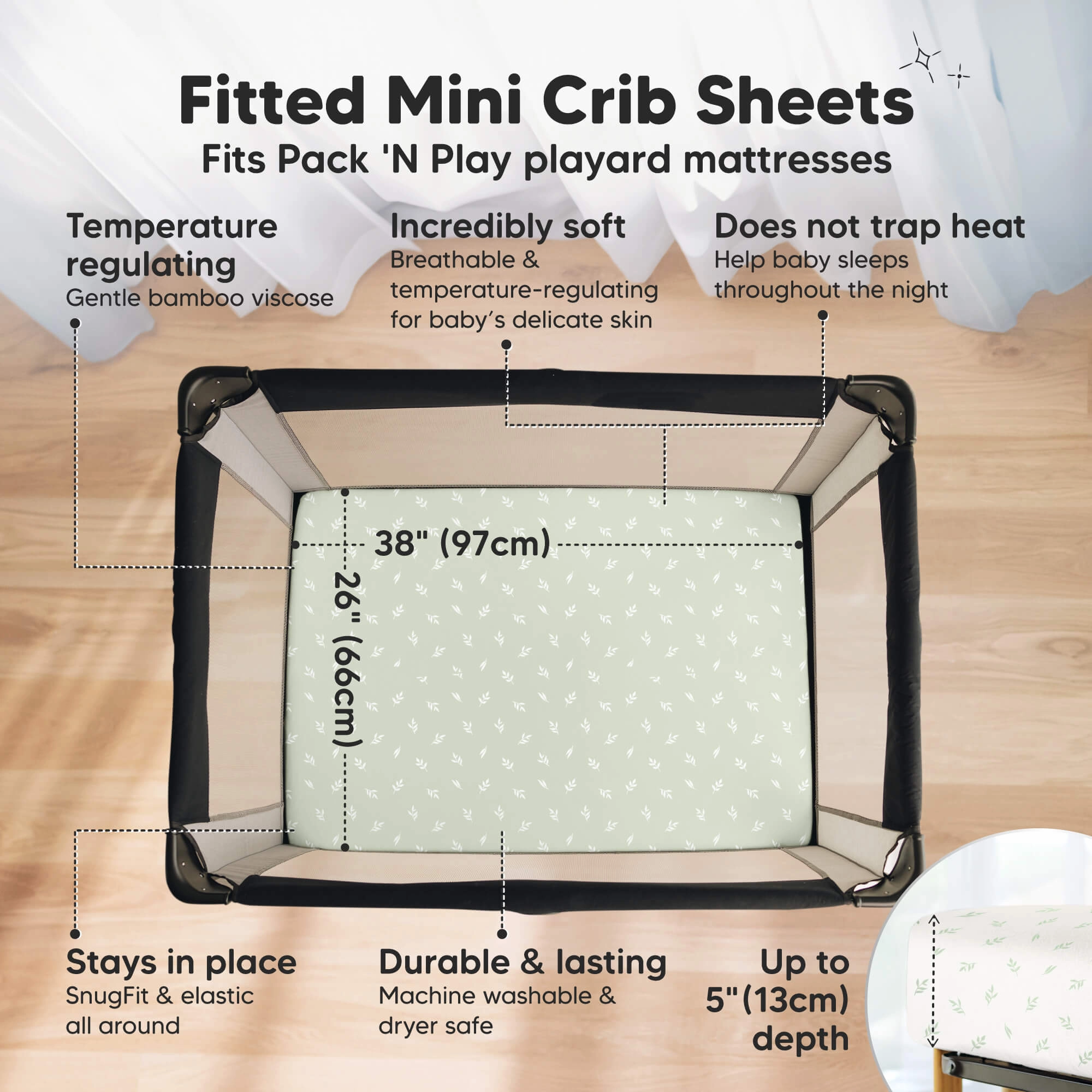 Isla Fitted Mini Crib Sheets (Herb)