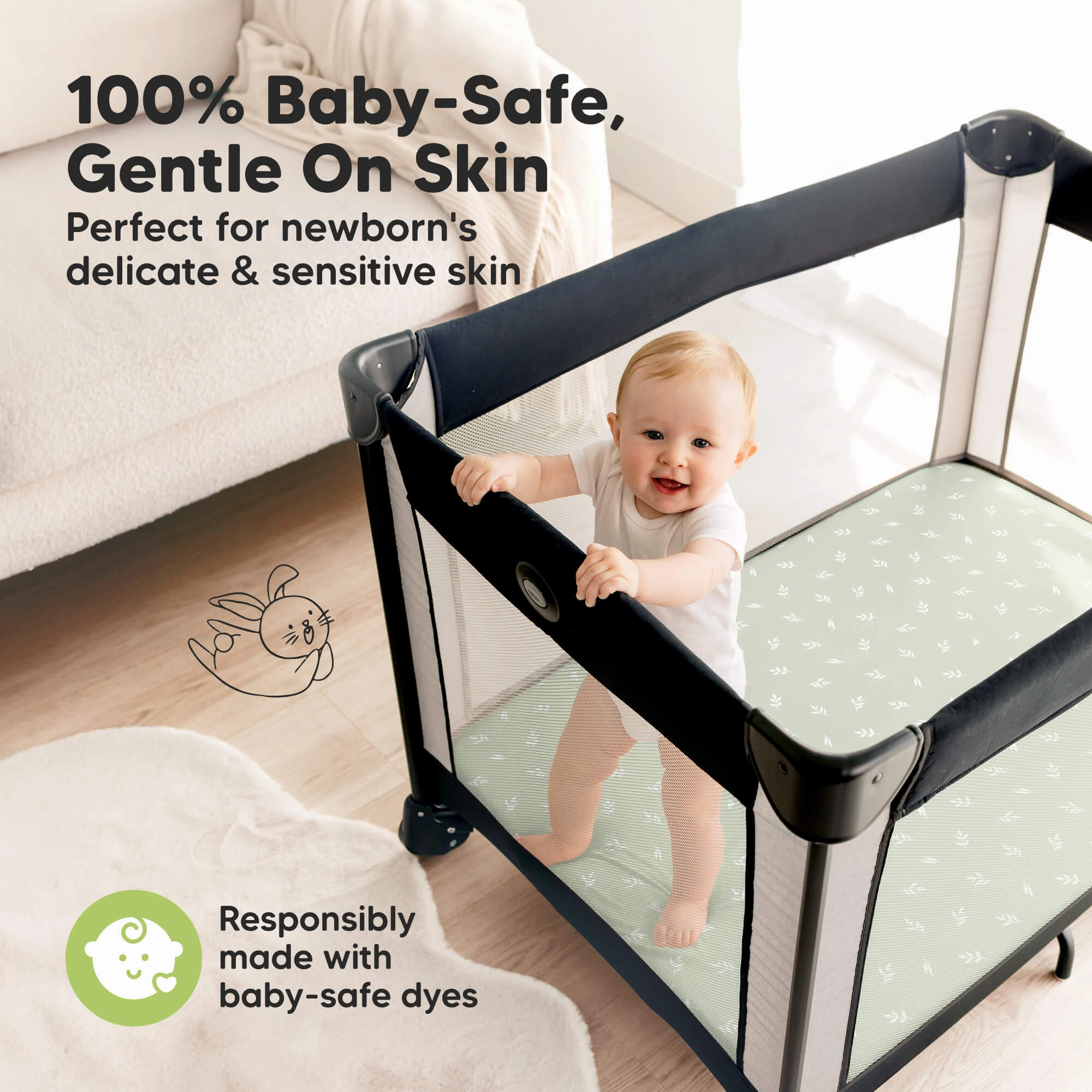 Isla Fitted Mini Crib Sheets (Herb)