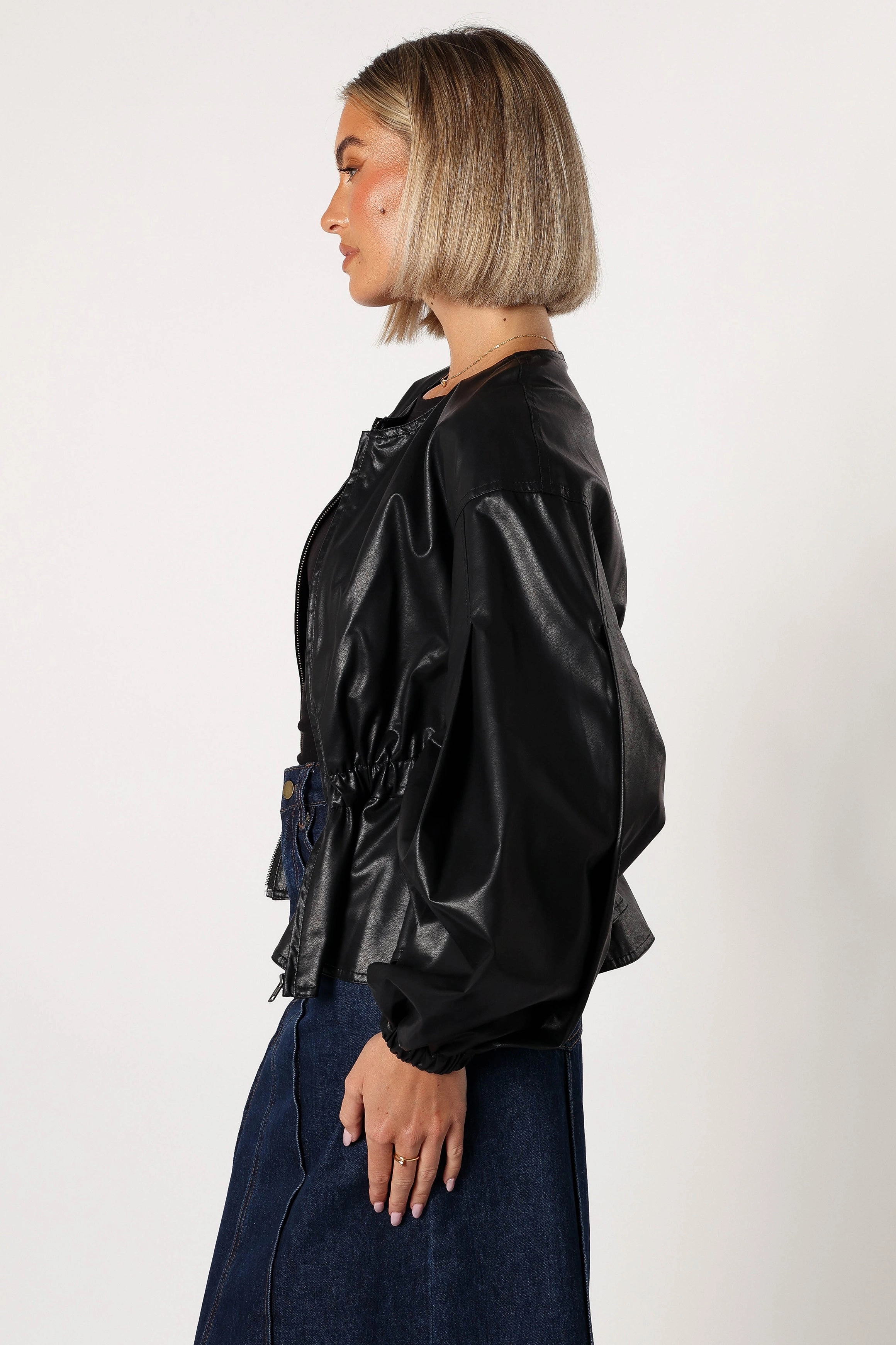Ivanna Faux Leather Puff Sleeve Jacket - Black