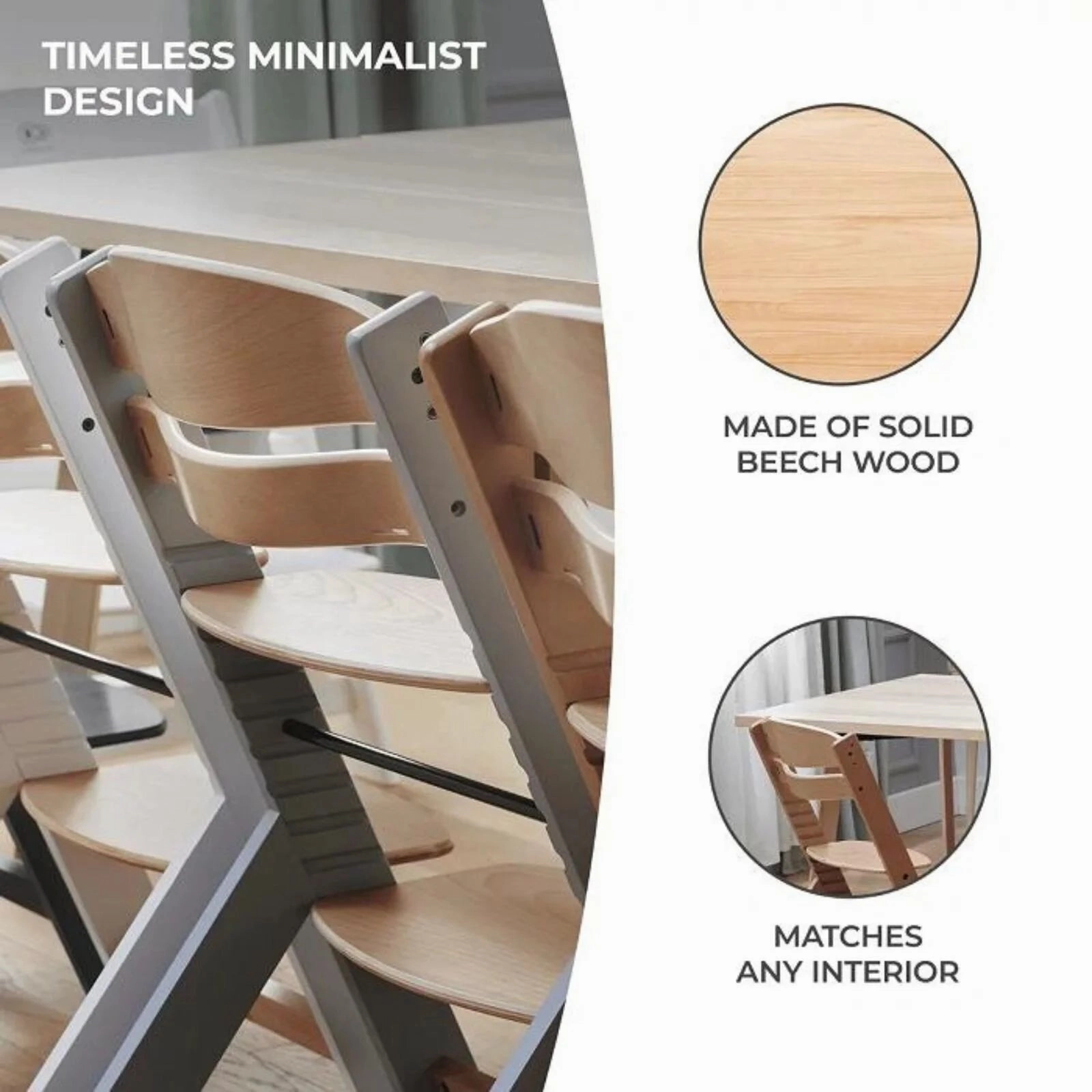 Kinderkraft Enock Wooden Highchair - Wooden Grey