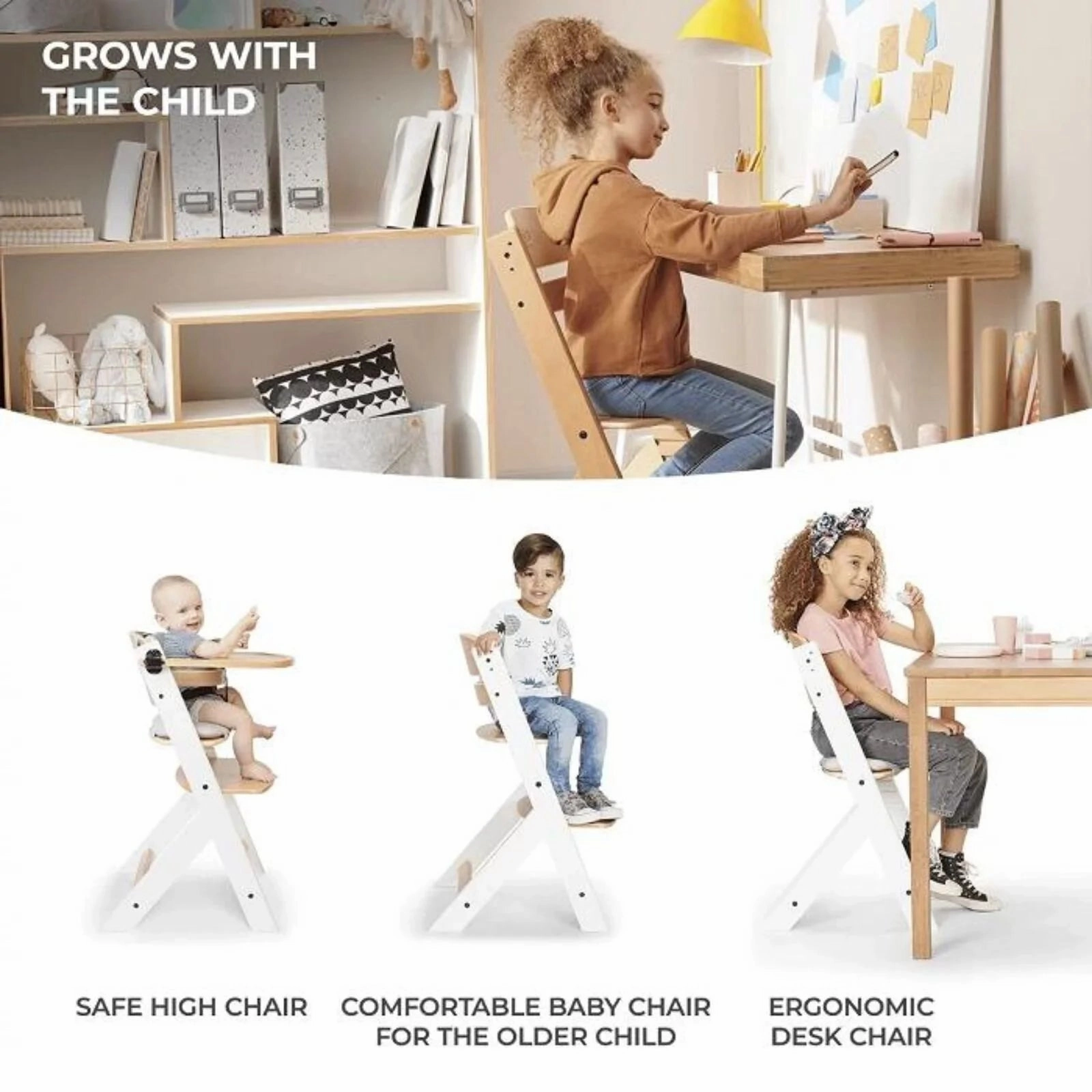 Kinderkraft Enock Wooden Highchair - Wooden Grey