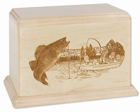 Laser Carved Wood Cremation Urn - Walleye Fish (Made in USA)
