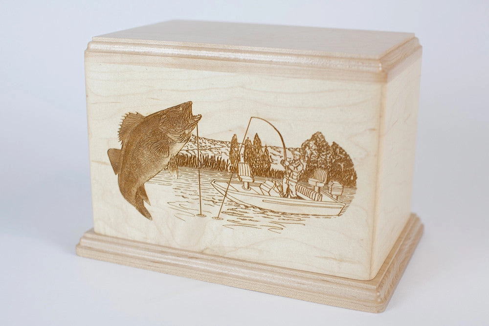 Laser Carved Wood Cremation Urn - Walleye Fish (Made in USA)