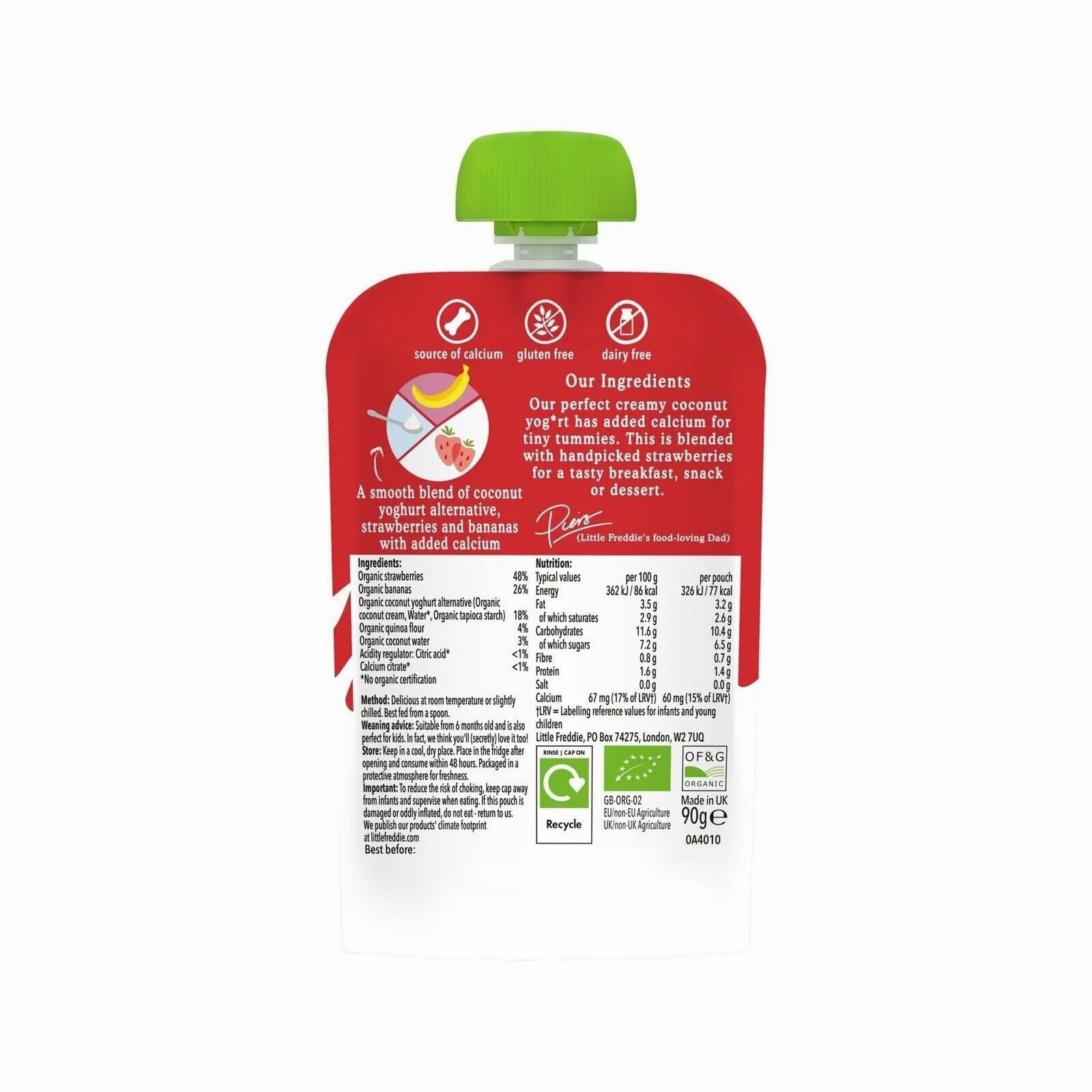 Little Freddie Organic Strawberry & Banana Yoghurt 6  months 90g