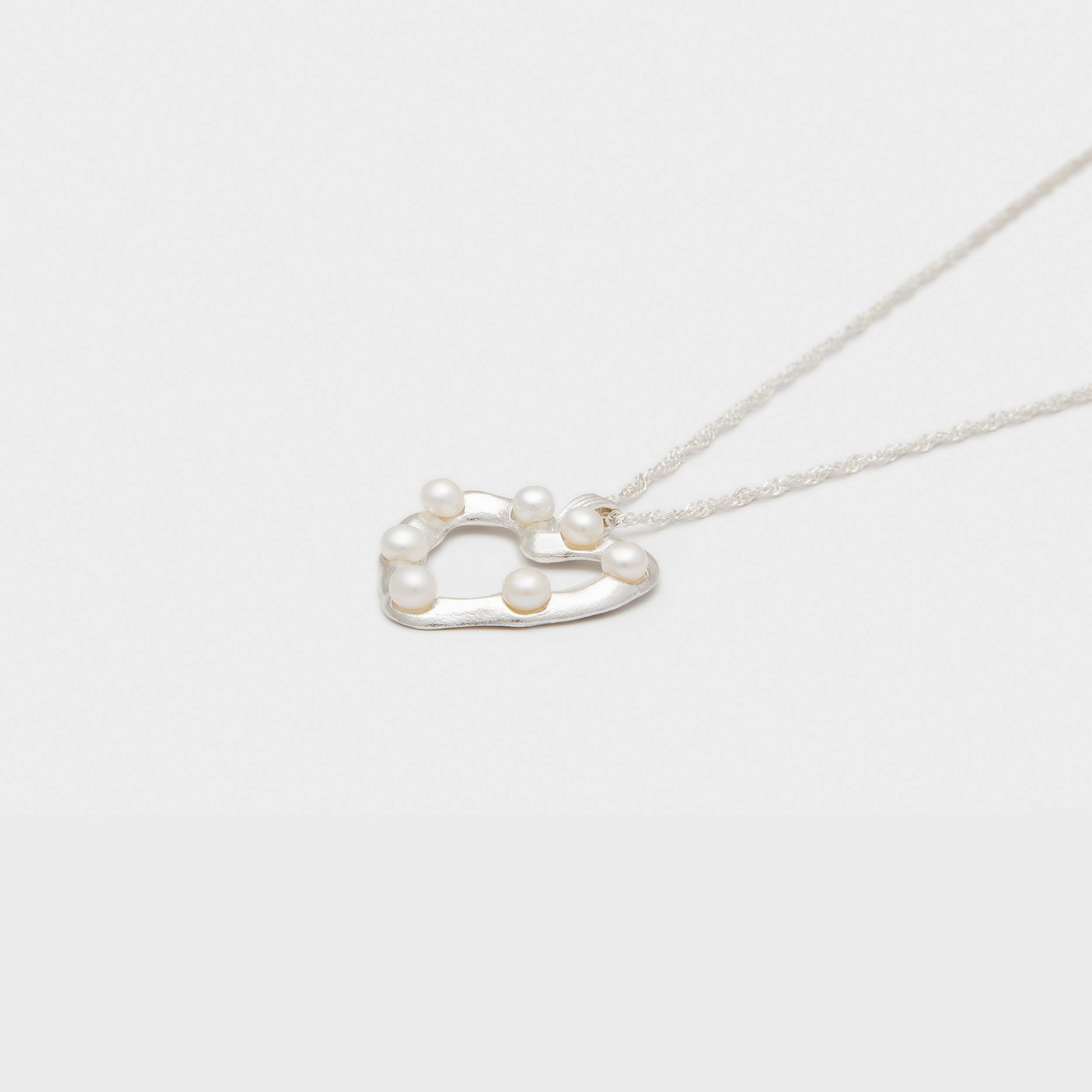 Lulu Freshwater Pearl Heart Necklace in Silver