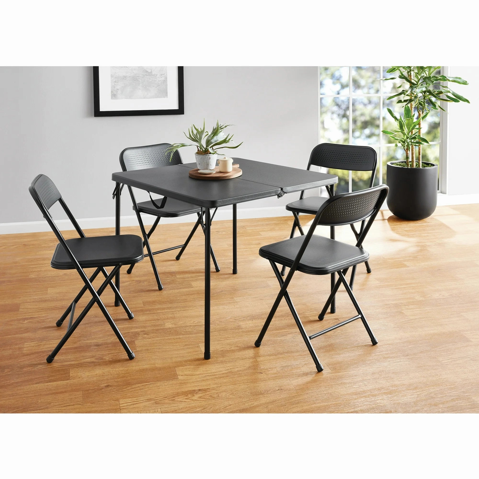 Mainstays MS4536129013001 5 Piece Resin Card Folding Table and Four Folding Chairs Set, Black