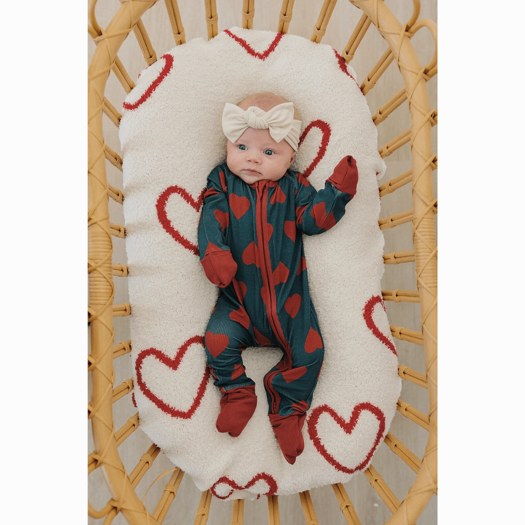 Navy   Red Hearts Ribbed Bamboo Zipper