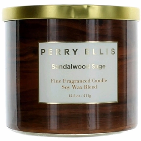 Perry Ellis Soy Wax Blend 3 Wick Candle - Fine Fragranced Sandalwood Sage, 14.5 oz