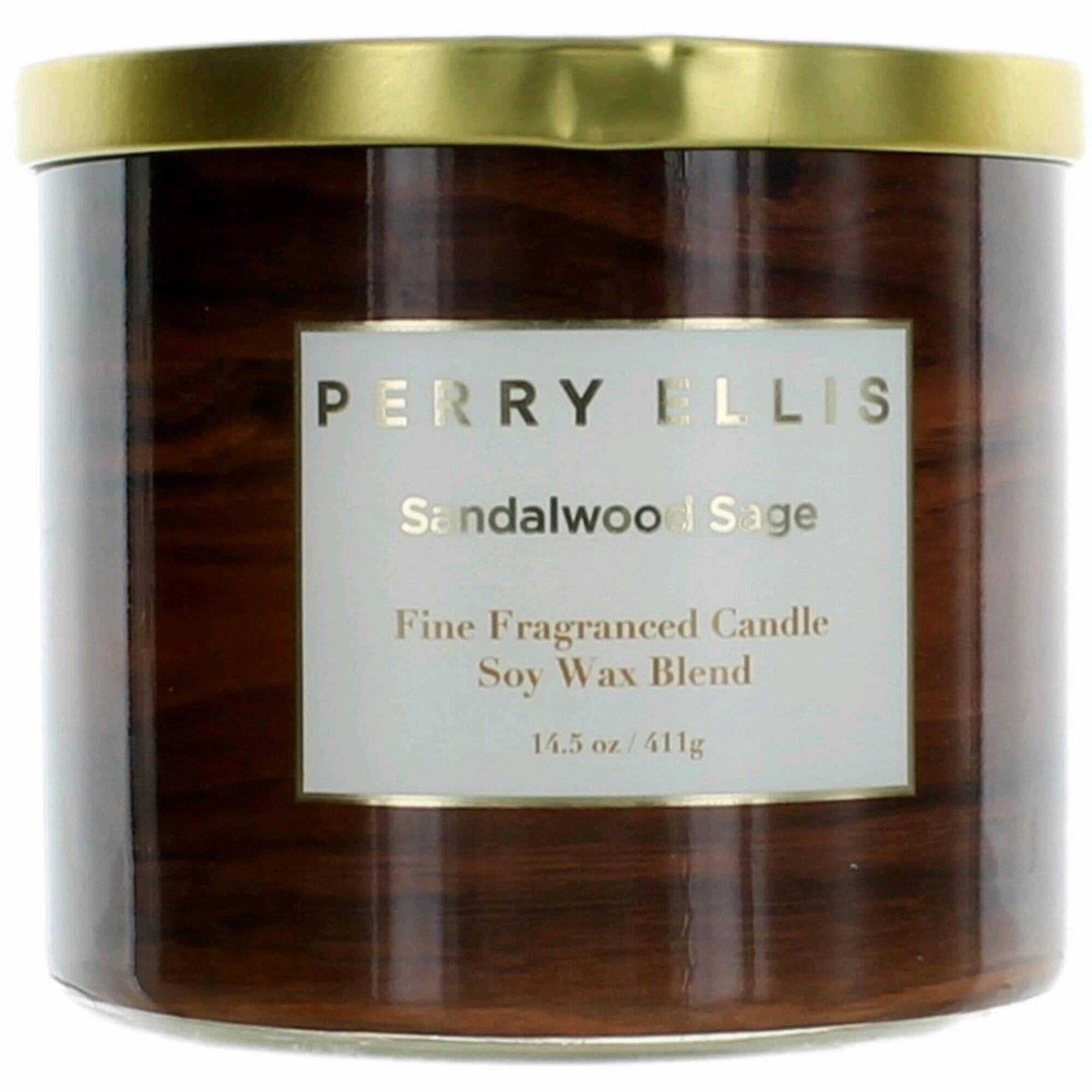 Perry Ellis Soy Wax Blend 3 Wick Candle - Fine Fragranced Sandalwood Sage, 14.5 oz
