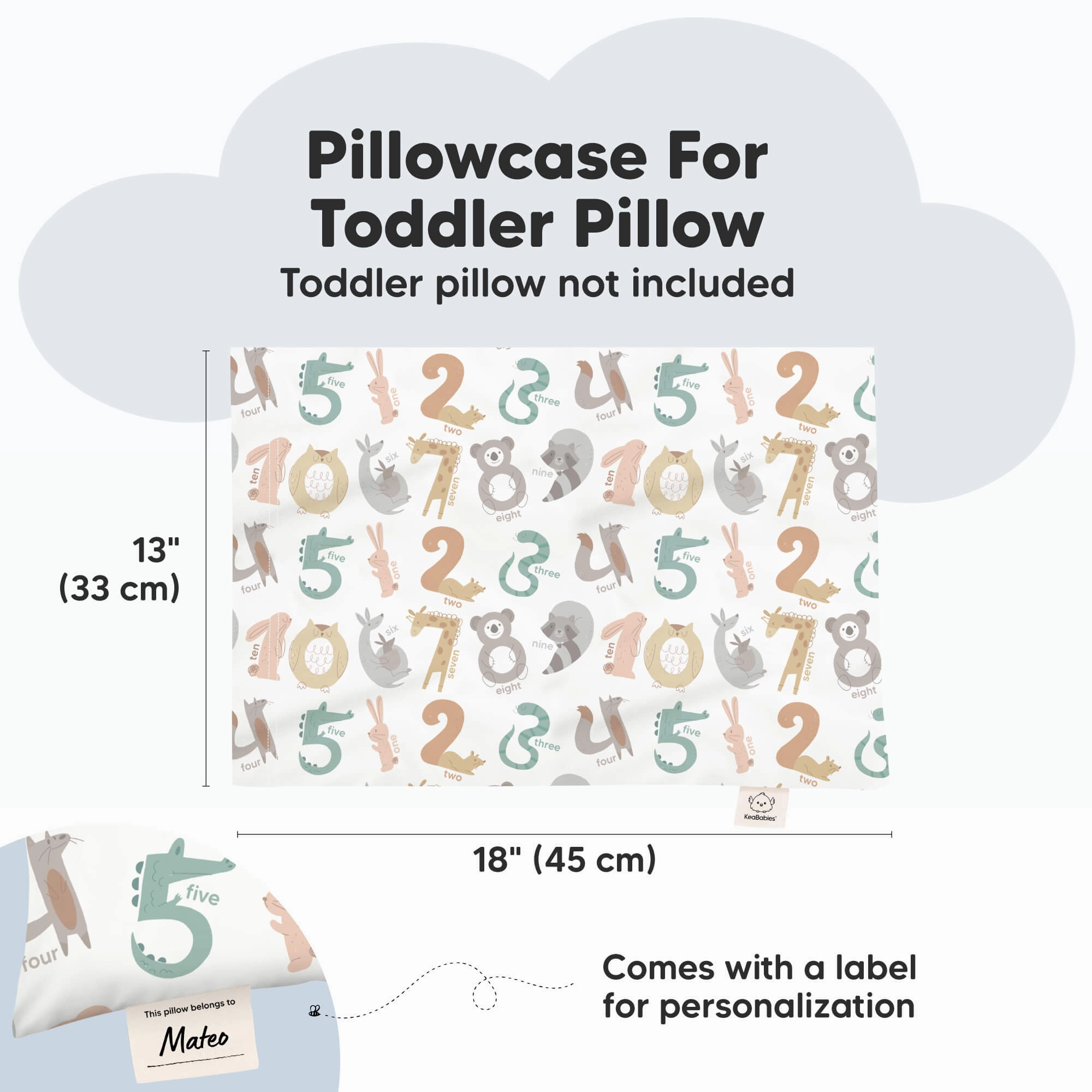 Printed Toddler Pillowcase 13X18" (Wild Count)