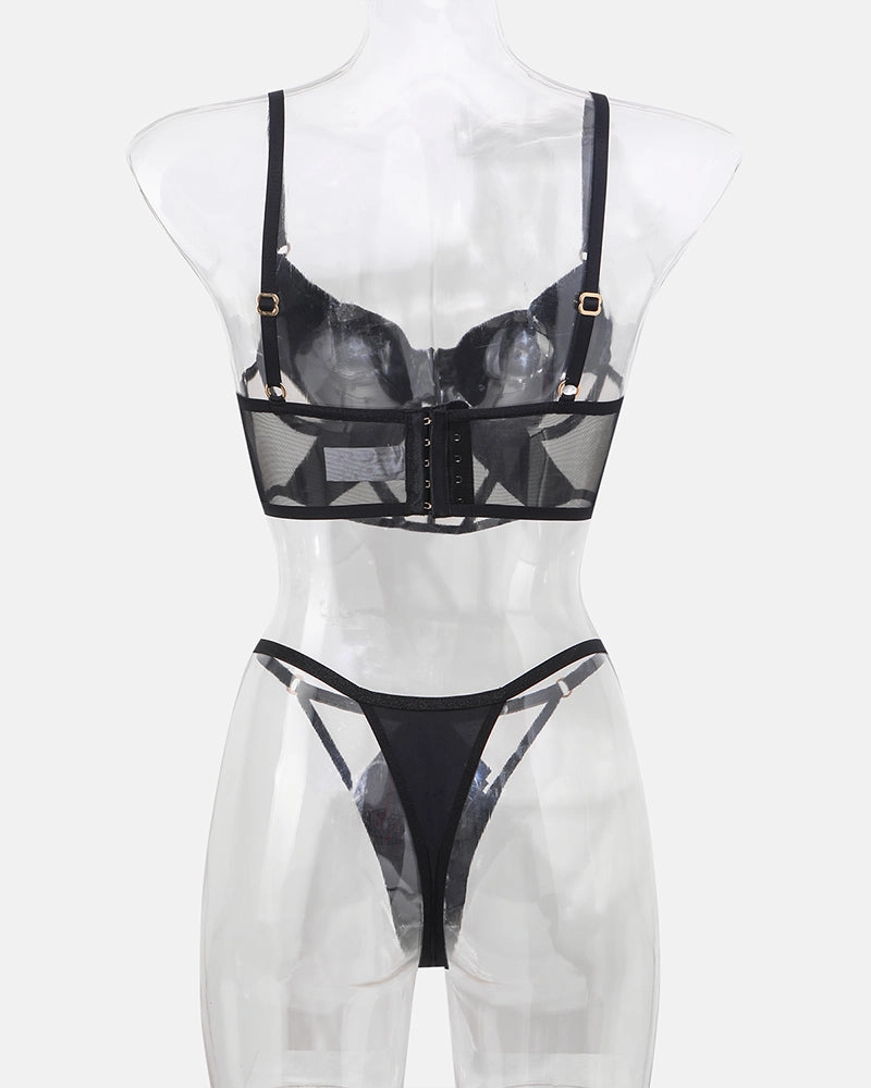 Push Up Mesh Hollow Bra and Thong Set