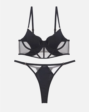 Push Up Mesh Hollow Bra and Thong Set