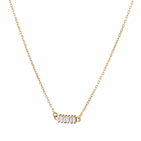 Reclaimed 18k Yellow Gold and Baguette Diamond Necklace, 6 Diamonds