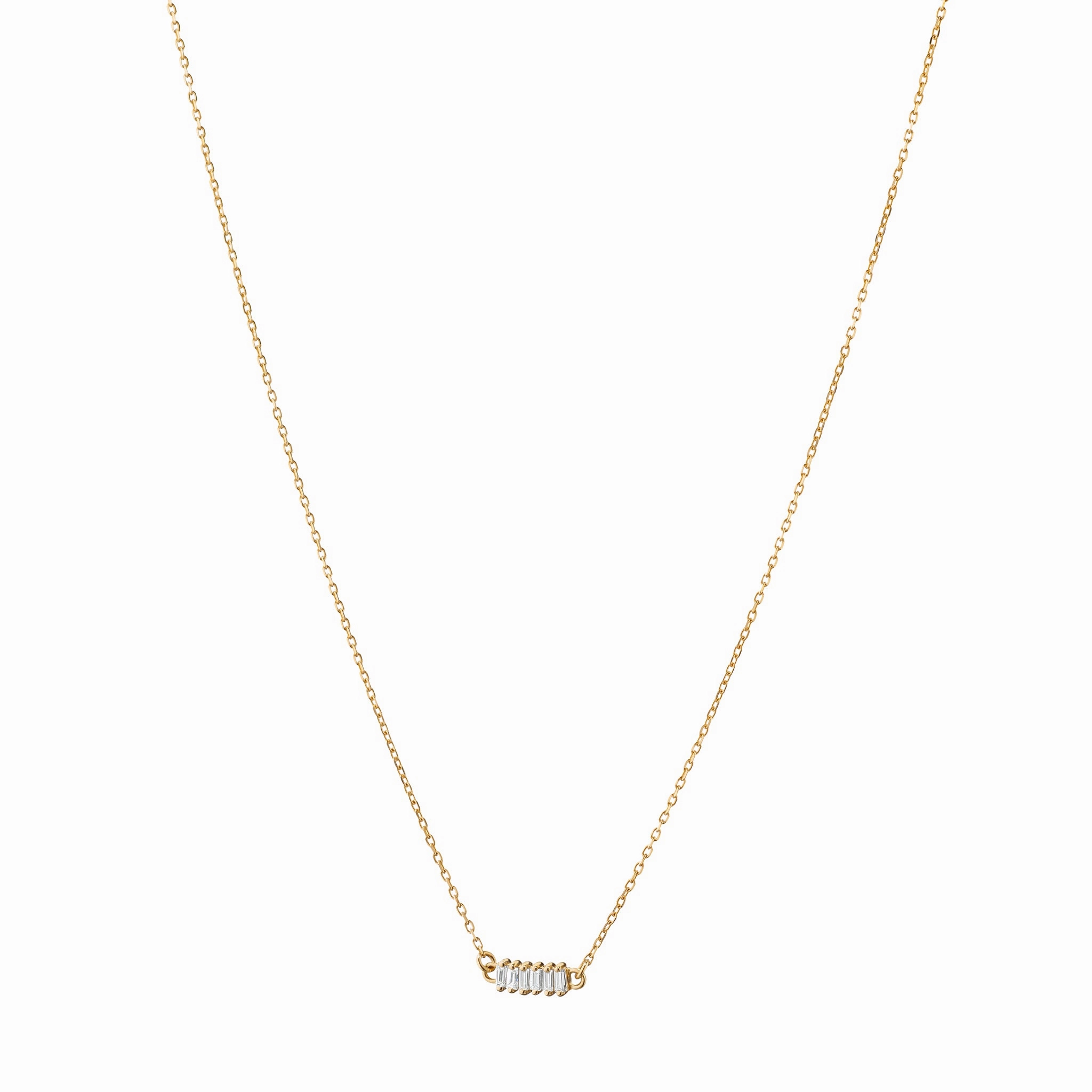 Reclaimed 18k Yellow Gold and Baguette Diamond Necklace, 6 Diamonds
