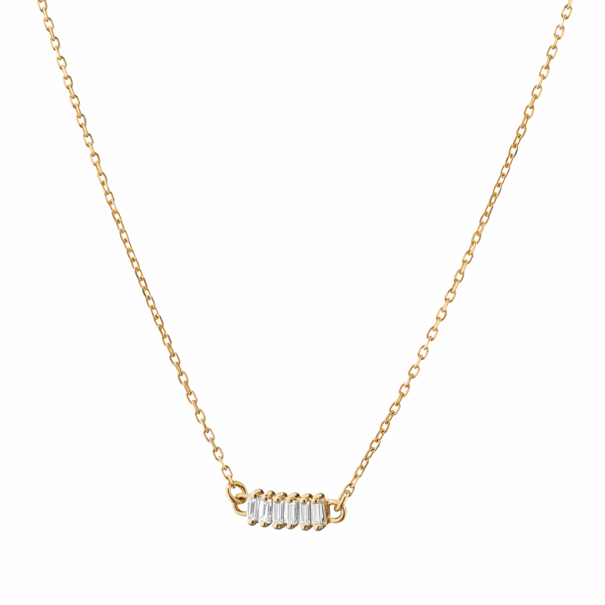 Reclaimed 18k Yellow Gold and Baguette Diamond Necklace, 6 Diamonds