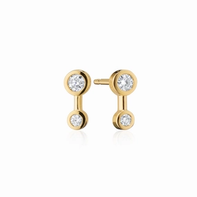 Reclaimed 18K Yellow Gold and Round Diamond Earrings, 2 Diamonds