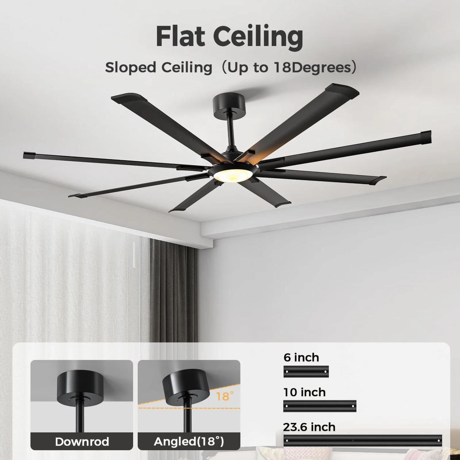 Skeven YM-GYLY001-72 Ceiling Fans 8 Aluminum Blades with Lights- and Remote 72"
