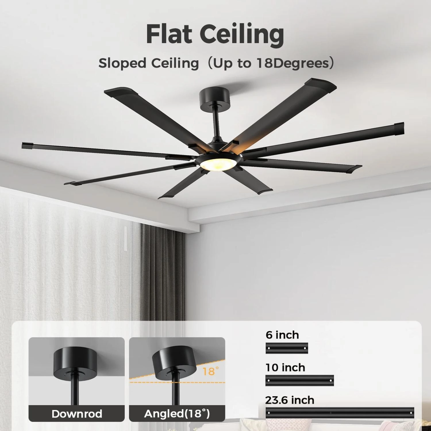 Skeven YM-GYLY001-72 Ceiling Fans 8 Aluminum Blades with Lights- and Remote 72"