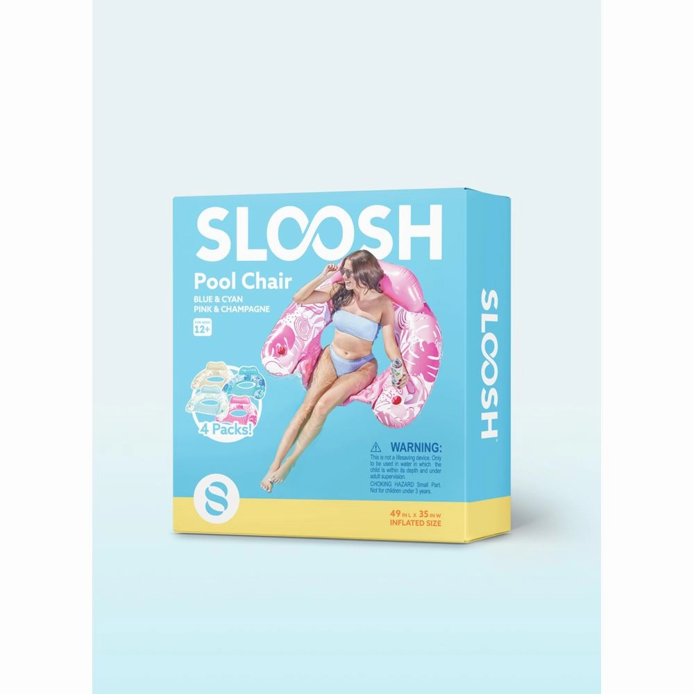 Sloosh 4 Packs Inflatable Pool Chair with Cup Holders - Comfortable Hammock Noodle Mat for Summer Water Fun