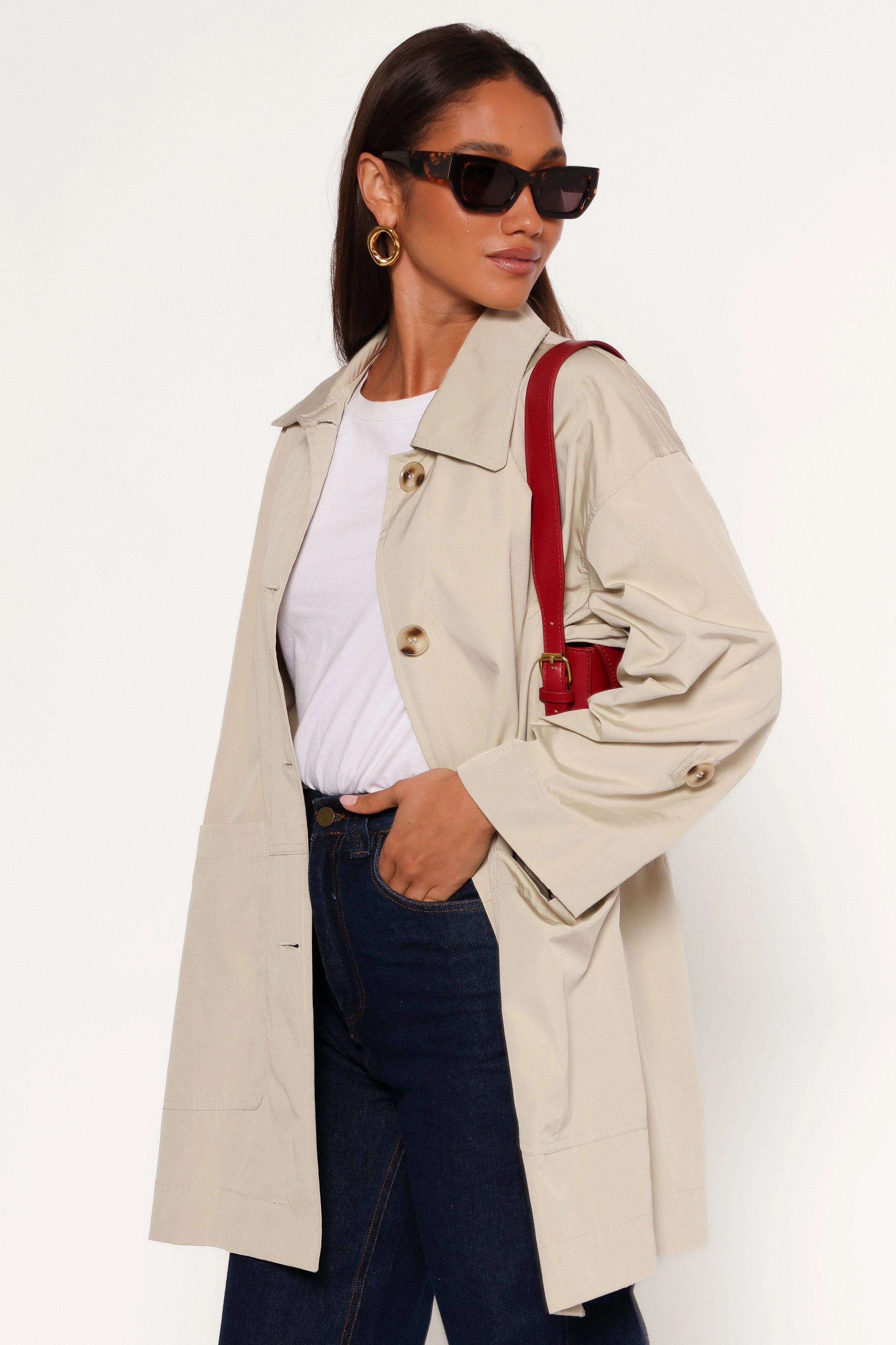 Stella Button Front Collar Jacket - Taupe