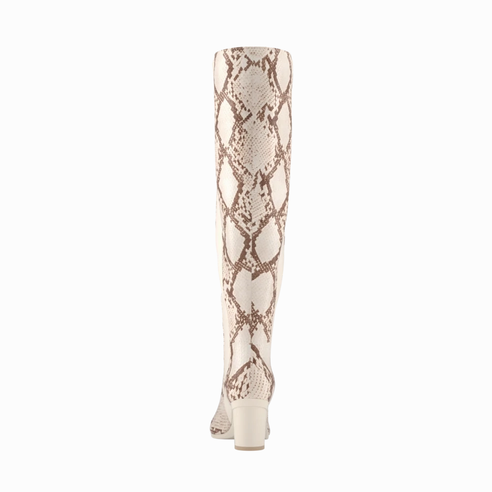 The Knee High Boot - Ivory Snakeskin 3 Block - FINAL SALE