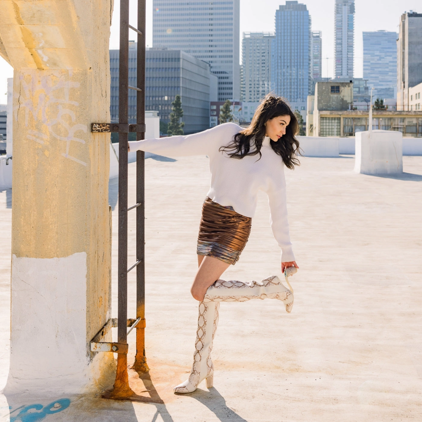 The Knee High Boot - Ivory Snakeskin 3 Stiletto - FINAL SALE