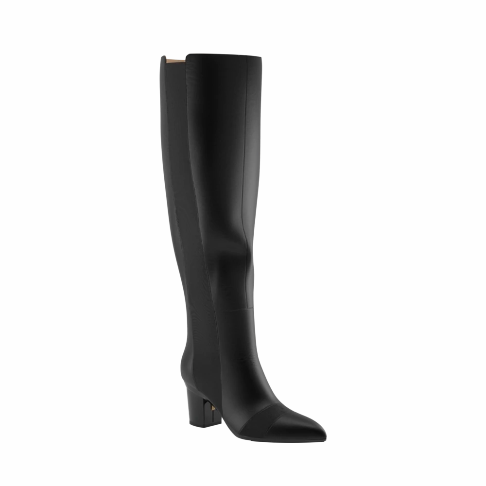 The Knee High Boot Coal Leather   Block Heel Kit 3 Coal - FINAL SALE