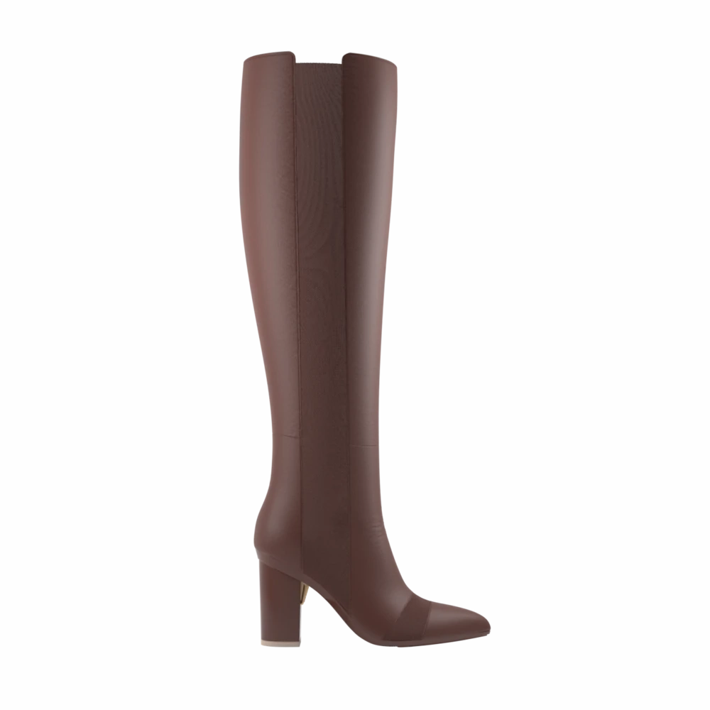 The Knee High Boot Walnut Leather   Block Heel Kit 4 Walnut - FINAL SALE