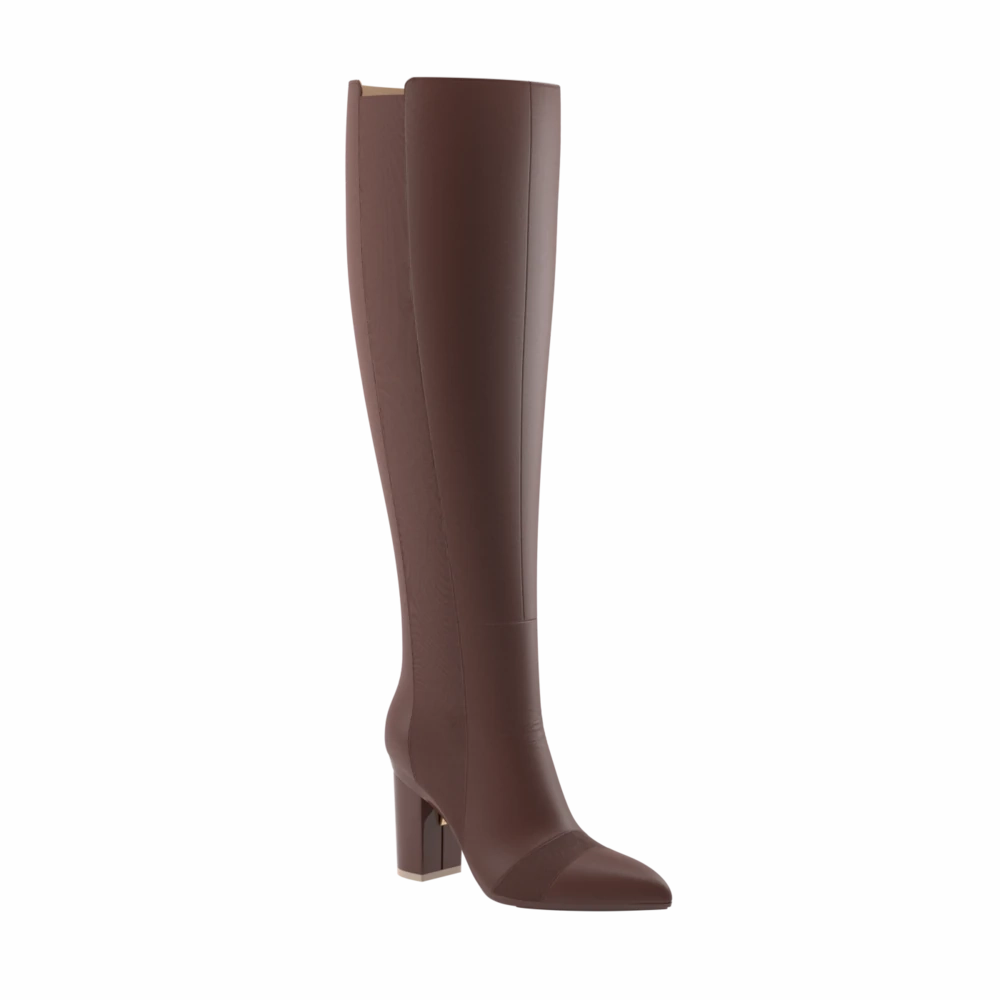 The Knee High Boot Walnut Leather   Block Heel Kit 4 Walnut - FINAL SALE