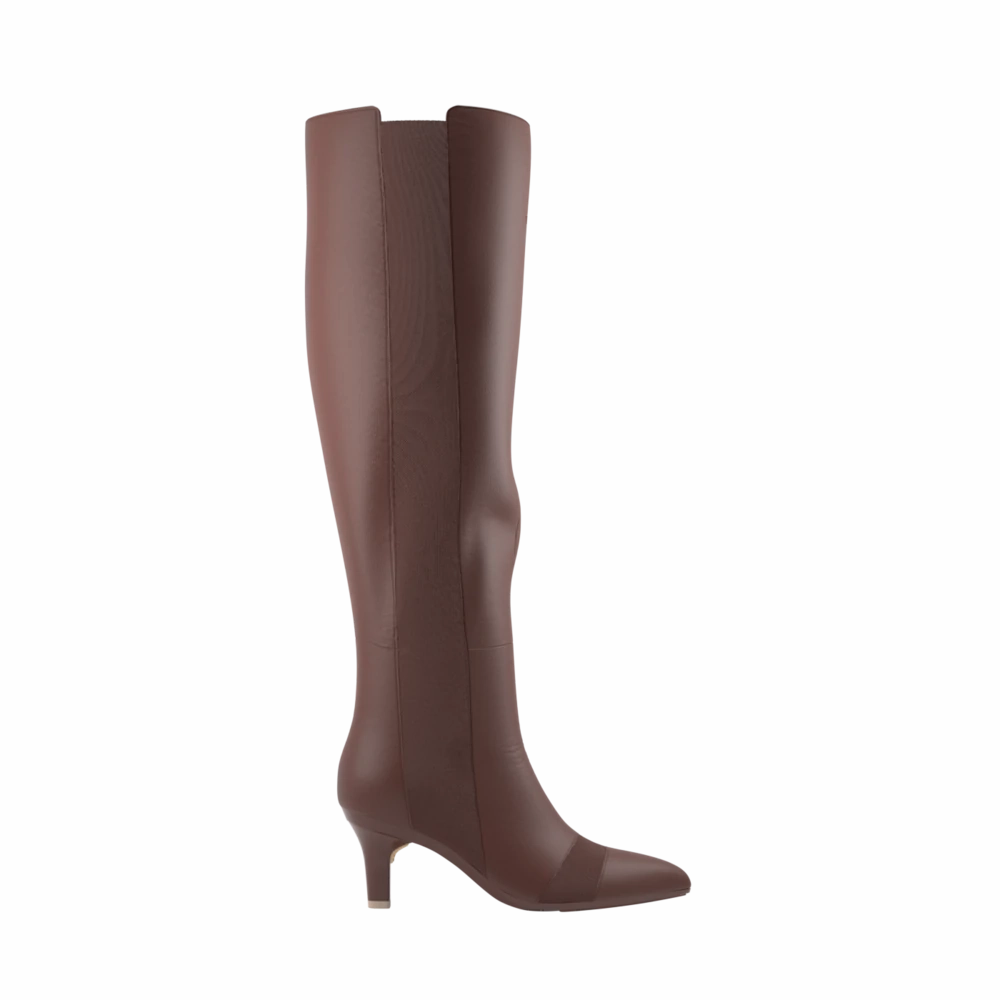 The Knee High Boot Walnut Leather   Stiletto Heel Kit 3 Walnut - FINAL SALE