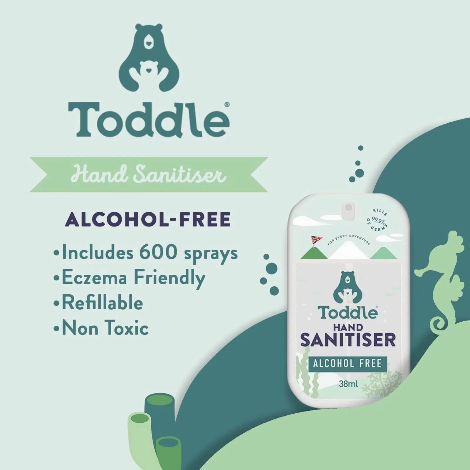 Toddle Born Wild Kids Hand Sanitiser Alcohol Free 38ml