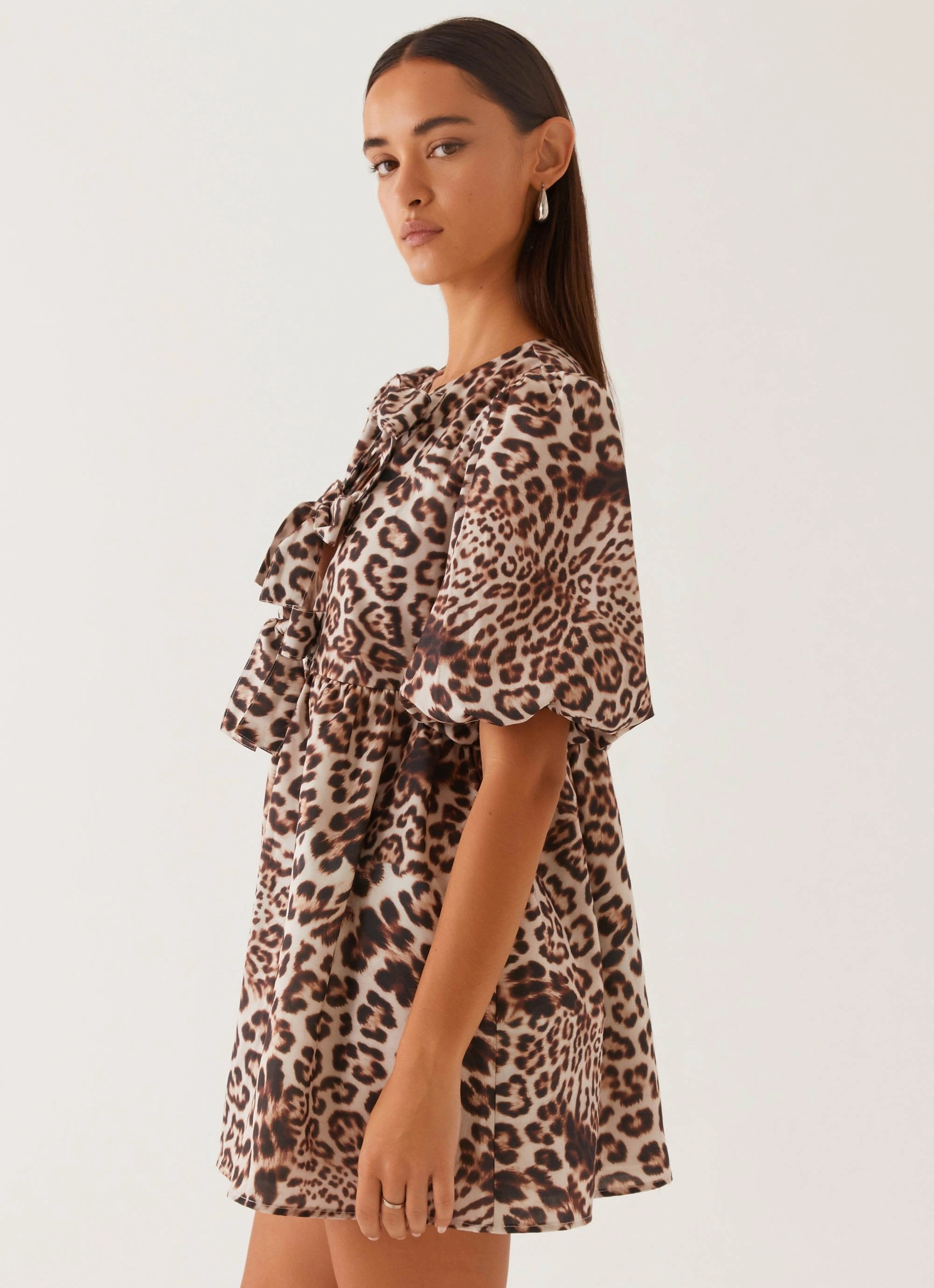 Western Wind Tie Mini Dress - Leopard